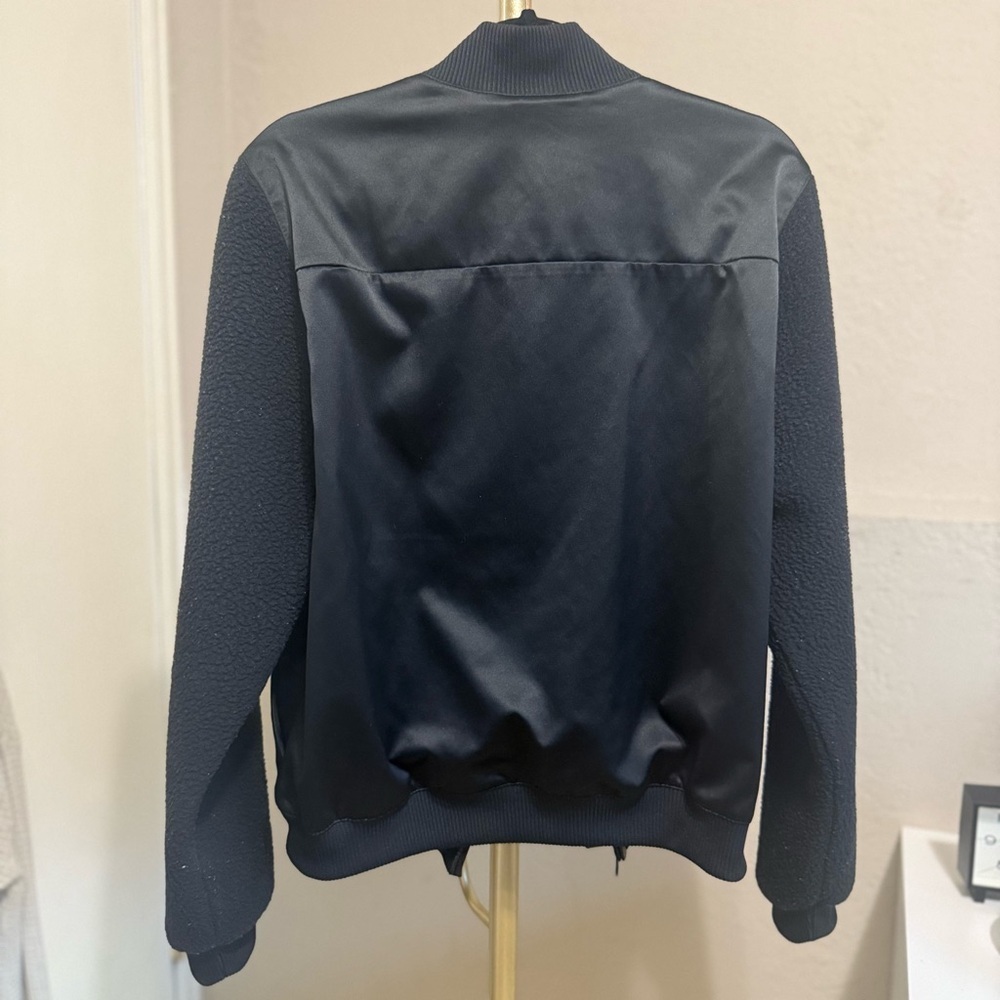 ADIDAS Satin Sherpa Black Bomber Jacket Size Medium - Picture 7 of 16